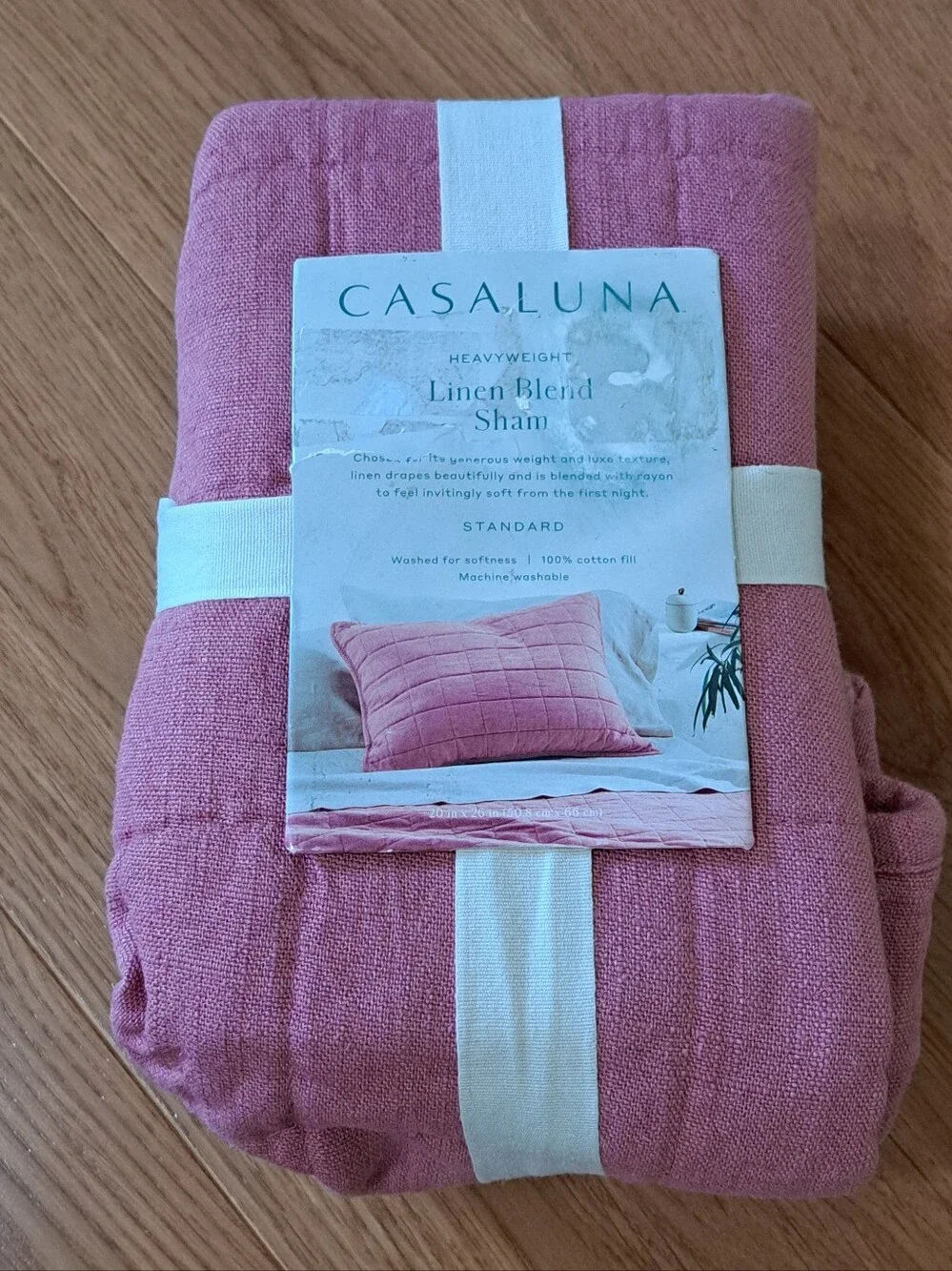 Casaluna Linen Quilted Cotton Pillow Sham in Dusty Rose Standard (1)